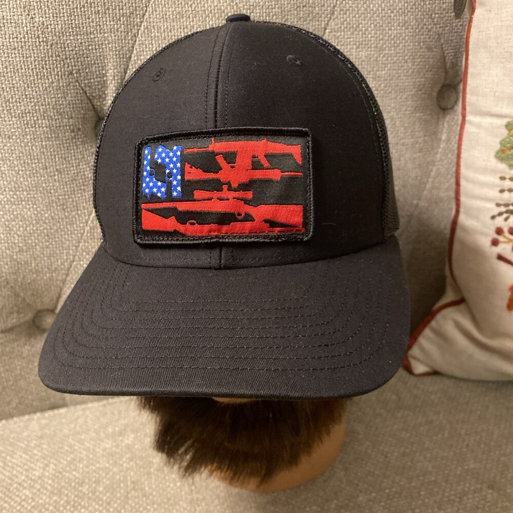 BRCC Black Trucker Hat Cap American Flag Guns Mesh Black Rifle Coffee Company